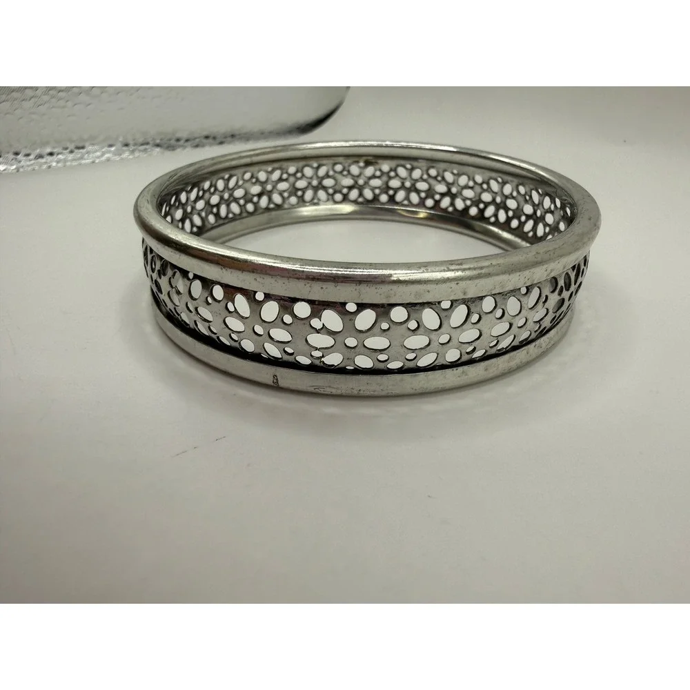 Silver Tone Perforated Cutout Metal Bangle Bracelet Retro Dark Academia Glam
